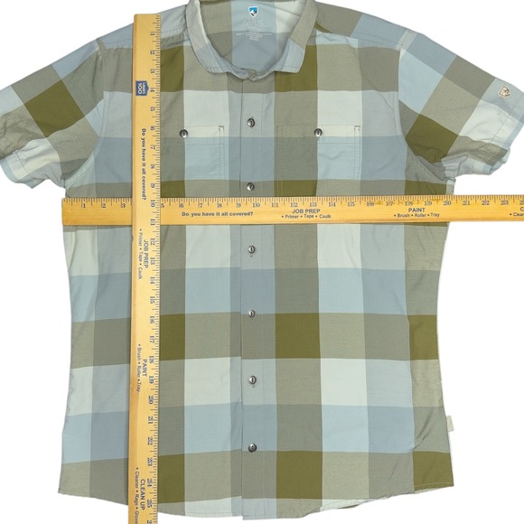 KUHL Styk Tapered Fit Mens Small Green Blue‎ Plaid Short Sleeve Shirt Outdoors - Picture 5 of 11